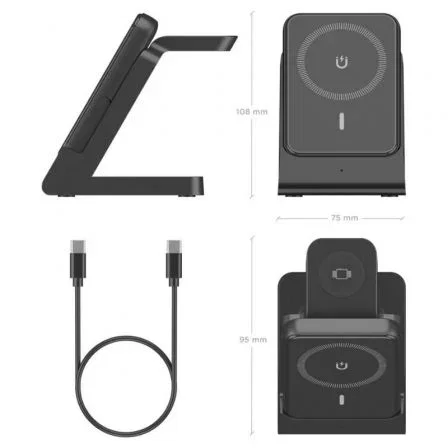 AISENS Cargador Inalámbrico 4 en 1 15W con Power Bank 5000mAh Negro